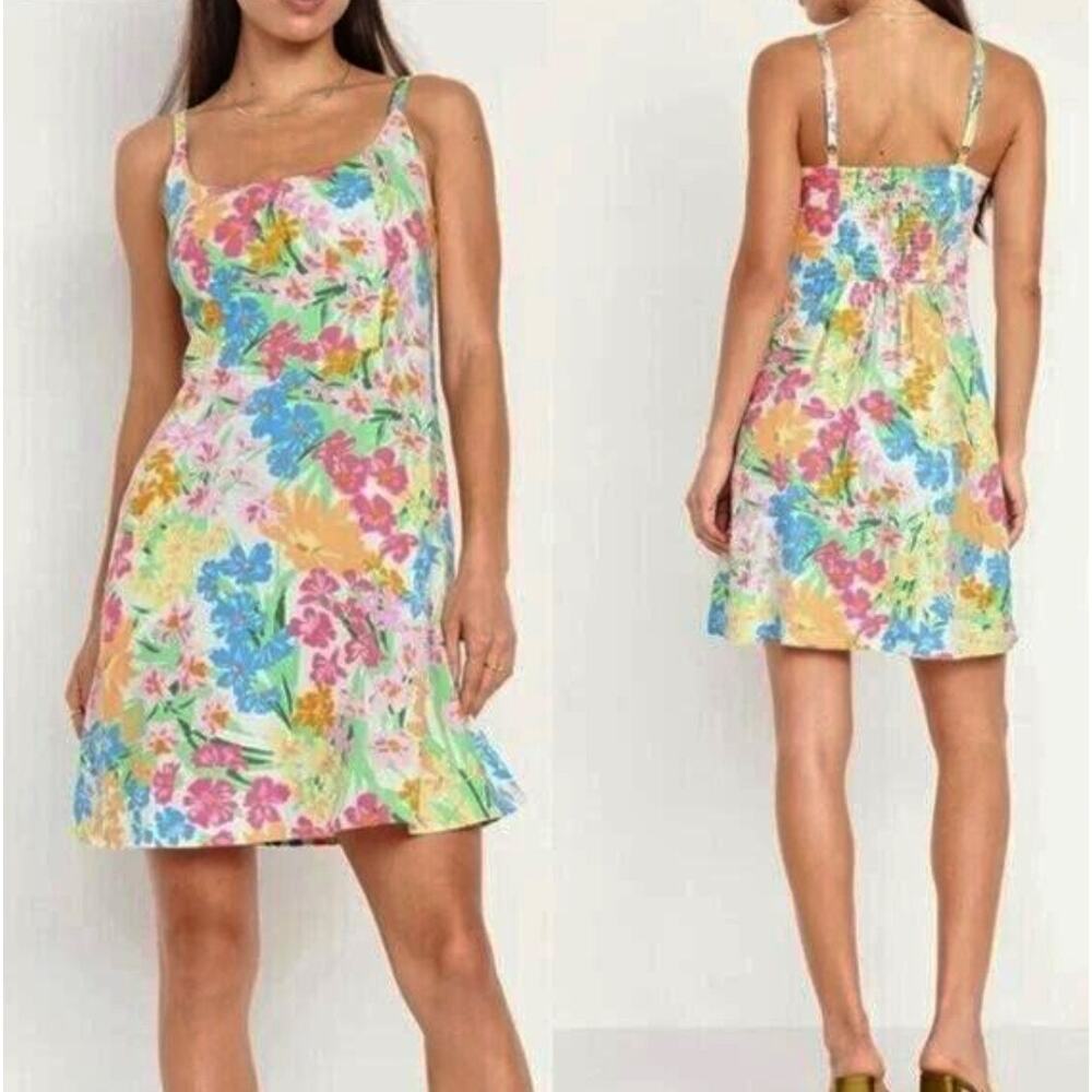 5449)Old Navy Multicolor XL Linens Blend Fit & Flare Summer Cami Mini Dress